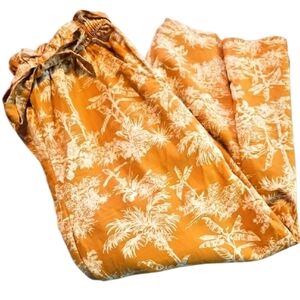 American Eagle Mustard Tropical Boho Wide leg Womens Trousers Sz Lg
